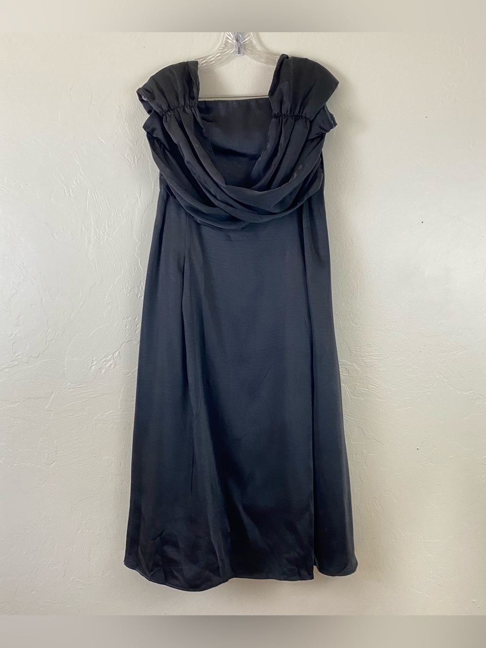 Meshki Size 3X Satin Black Sophie Off Shoulder Loose Fit Long Formal Midi Dress